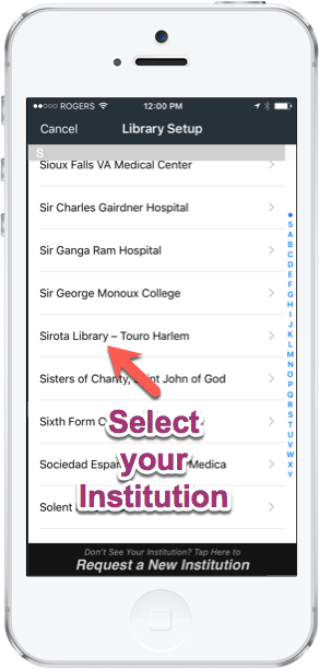 Select Institution on Read by QxMD App